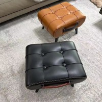 Household Light Luxury Chairs Square Shaped Dining Chairs High Grade Leather Living Rooms Low Stools