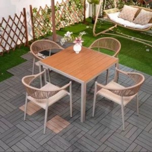 Outdoor courtyard tables and chairs outdoor waterproof and corrosion-resistant plastic wood tables and chairs