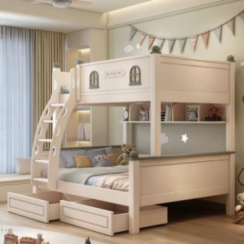 China exporter bunk beds for children with big storage drawer ladder cabinets