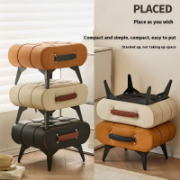 Household Light Luxury Chairs Square Shaped Dining Chairs High Grade Leather Living Rooms Low Stools